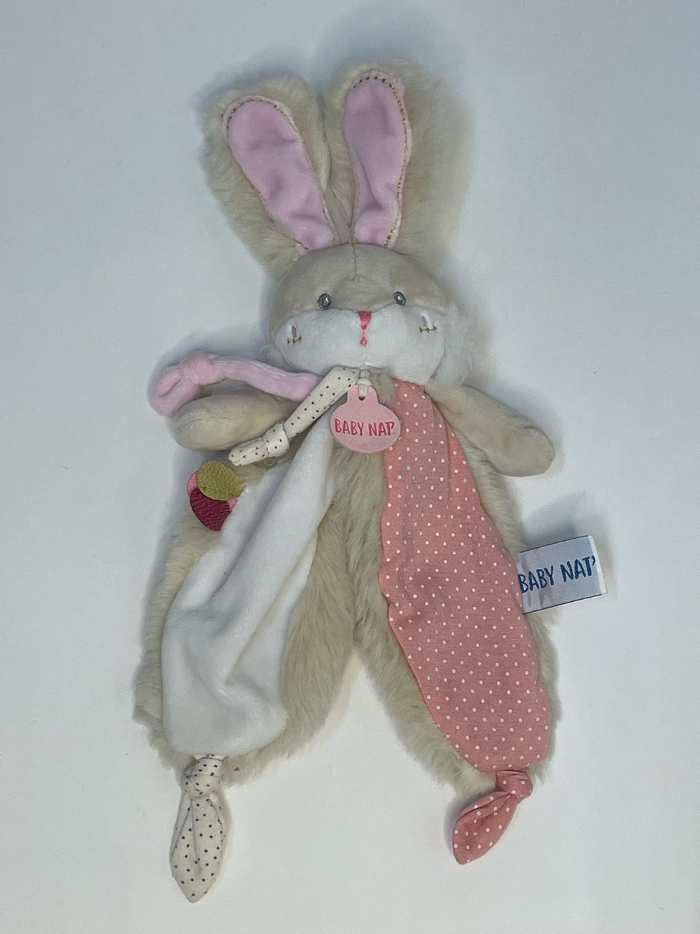Baby Nap Bunny Rabbit Plush Lovey Toy Douou Lapin Papuche Pink Polka Dot Knotted